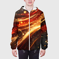 Куртка с капюшоном мужская Красно-золотая текстура на черном, цвет: 3D-белый — фото 2