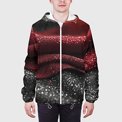 Куртка с капюшоном мужская Черно-красная волнистая текстура, цвет: 3D-белый — фото 2