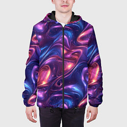 Куртка с капюшоном мужская Абстрактные волны и завитки - сине-фиолетовый патт, цвет: 3D-черный — фото 2