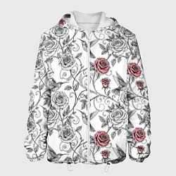 Куртка с капюшоном мужская Колибри и розы, цвет: 3D-белый