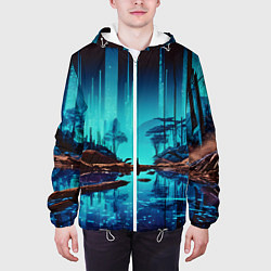 Куртка с капюшоном мужская В неоновом лесу, цвет: 3D-белый — фото 2