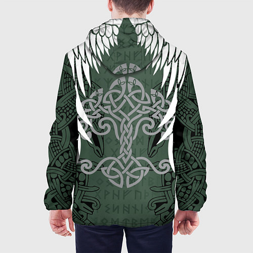 Мужская куртка Древние руны и древо жизни с крыльями / 3D-Черный – фото 4