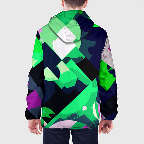 Мужская куртка Сине-зелёный геометричная абстракция / 3D-Черный – фото 4