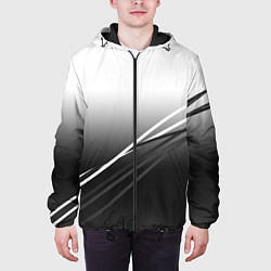 Куртка с капюшоном мужская Градиент с полосами из белого в тёмный, цвет: 3D-черный — фото 2