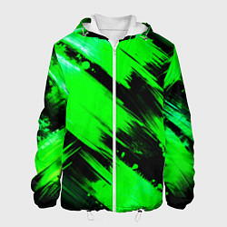 Куртка с капюшоном мужская Зеленые мазки краски на черном, цвет: 3D-белый
