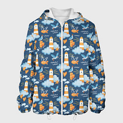 Куртка с капюшоном мужская Маяк в облаках, цвет: 3D-белый