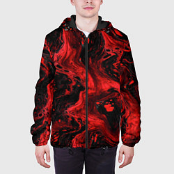 Куртка с капюшоном мужская Красно-черные разводы краски - абстрактный узор, цвет: 3D-черный — фото 2