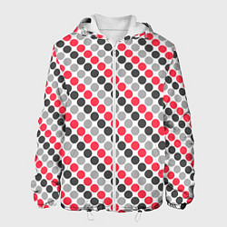Куртка с капюшоном мужская Красный и серый горошек ретро, цвет: 3D-белый