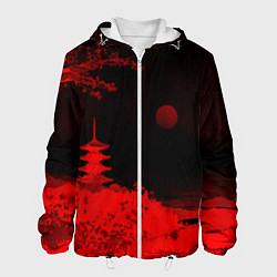 Куртка с капюшоном мужская Башня в красной сепии, цвет: 3D-белый