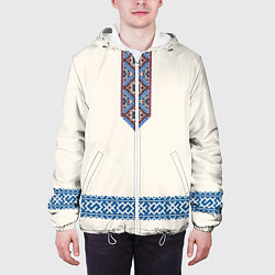 Куртка с капюшоном мужская Обережник - вышиванка, цвет: 3D-белый — фото 2