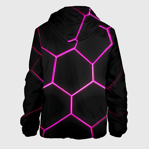 Мужская куртка Черные соты с фиолетовым неоном / 3D-Белый – фото 2