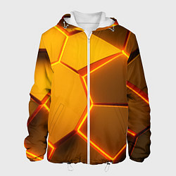 Куртка с капюшоном мужская Желтые неоновые соты - текстура, цвет: 3D-белый