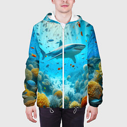 Куртка с капюшоном мужская Белая акула в коралловом рифе, цвет: 3D-белый — фото 2
