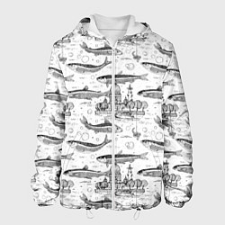 Куртка с капюшоном мужская Корюшка и рыбалка в Питере паттерн, цвет: 3D-белый