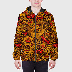 Куртка с капюшоном мужская Летучий корабль в стиле хохломской росписи, цвет: 3D-черный — фото 2