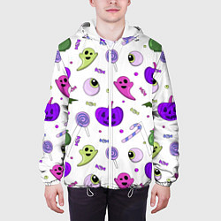 Куртка с капюшоном мужская Halloween purple pumpkin pattern, цвет: 3D-белый — фото 2