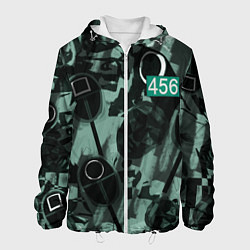 Куртка с капюшоном мужская Номер 456 на фоне масок игры в кальмара, цвет: 3D-белый