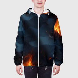 Куртка с капюшоном мужская Разорванный синий камуфляж с огнем, цвет: 3D-белый — фото 2