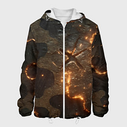 Куртка с капюшоном мужская Искры в разломах на камуфляже, цвет: 3D-белый