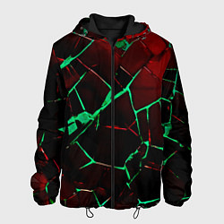 Куртка с капюшоном мужская Битые плиты тёмно-красный с зелёным, цвет: 3D-черный
