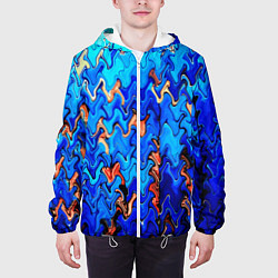 Куртка с капюшоном мужская Сине-голубой стекающая абстракция, цвет: 3D-белый — фото 2