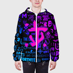 Куртка с капюшоном мужская Doom логотипы игр неон, цвет: 3D-белый — фото 2