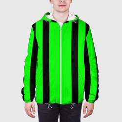 Куртка с капюшоном мужская Color black and green stripes, цвет: 3D-белый — фото 2