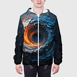 Куртка с капюшоном мужская Краска синяя и оранжевая в форме вихря, цвет: 3D-белый — фото 2