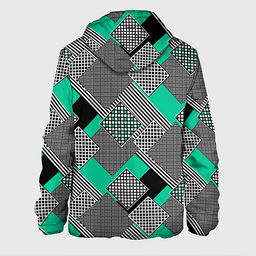 Мужская куртка Черно бирюзовая абстрактная геометрия пэчворк / 3D-Белый – фото 2