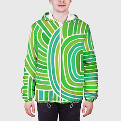 Куртка с капюшоном мужская Абстрактный узор зеленый, цвет: 3D-белый — фото 2