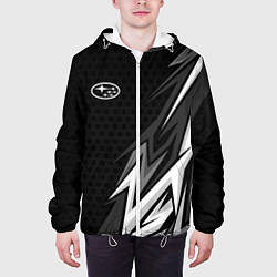 Куртка с капюшоном мужская Subaru - монохромный черный, цвет: 3D-белый — фото 2