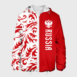 Куртка с капюшоном мужская Россия - красная хохлома, цвет: 3D-белый