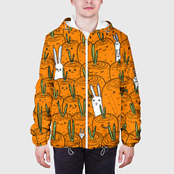 Куртка с капюшоном мужская Милый кролики в морковном поле, цвет: 3D-белый — фото 2