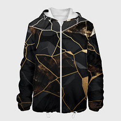 Куртка с капюшоном мужская Черно золотой мрамор, цвет: 3D-белый