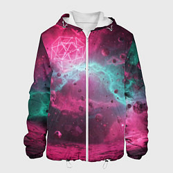 Куртка с капюшоном мужская Космическая абстракция с геометрическими фигурами, цвет: 3D-белый