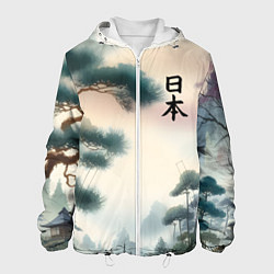 Куртка с капюшоном мужская Сосна в Японском пейзаже, цвет: 3D-белый