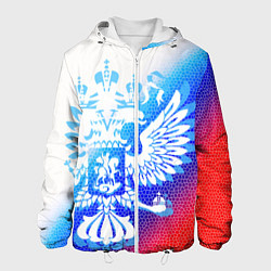 Куртка с капюшоном мужская Герб государства на фоне цветов флага России мозаи, цвет: 3D-белый