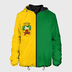 Мужская куртка Новокузнецк, зелёно-жёлтый, герб и надпись на спин