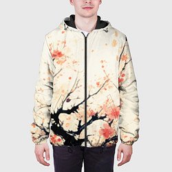 Куртка с капюшоном мужская Чёрное дерево с цветами абстракция, цвет: 3D-черный — фото 2