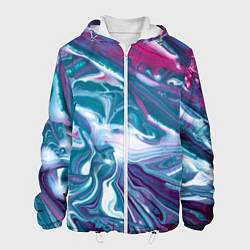 Куртка с капюшоном мужская Абстракция бело сине красный мрамор, цвет: 3D-белый