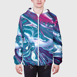 Куртка с капюшоном мужская Абстракция бело сине красный мрамор, цвет: 3D-белый — фото 2