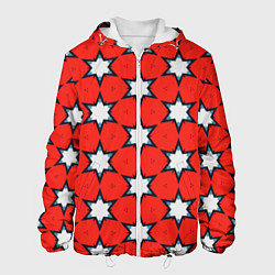Куртка с капюшоном мужская Звезды на красном, цвет: 3D-белый