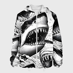 Куртка с капюшоном мужская Белая акула - стая, цвет: 3D-белый