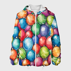 Куртка с капюшоном мужская Россыпь новогодних шаров, цвет: 3D-белый