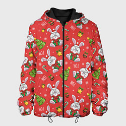 Куртка с капюшоном мужская Новогодний паттерн с зайчиком, цвет: 3D-черный