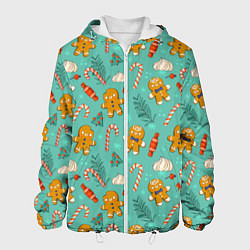 Куртка с капюшоном мужская Новогодний паттерн печенье с конфетами, цвет: 3D-белый