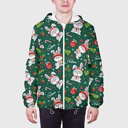 Куртка с капюшоном мужская Новогодние зайчики, цвет: 3D-белый — фото 2