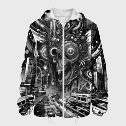 Куртка с капюшоном мужская Cyber urban skull - ai art fantasy, цвет: 3D-белый