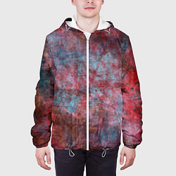 Куртка с капюшоном мужская Абстракция - red rust on blue, цвет: 3D-белый — фото 2
