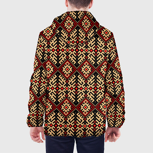 Мужская куртка Славянский вышивной орнамент макошь / 3D-Черный – фото 4